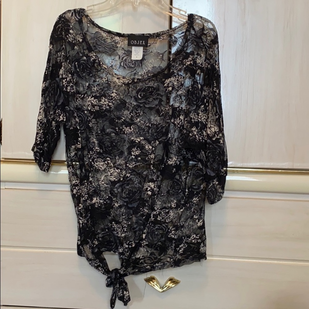 Floral sheer top with tie knot